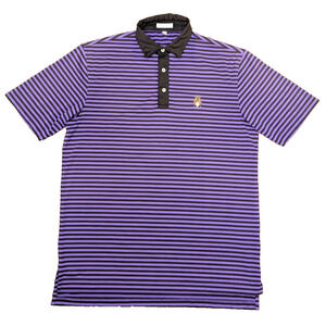 Peter Millar Summer Comfort Striped Golf Polo Logo M Purple Black Custom Spandex